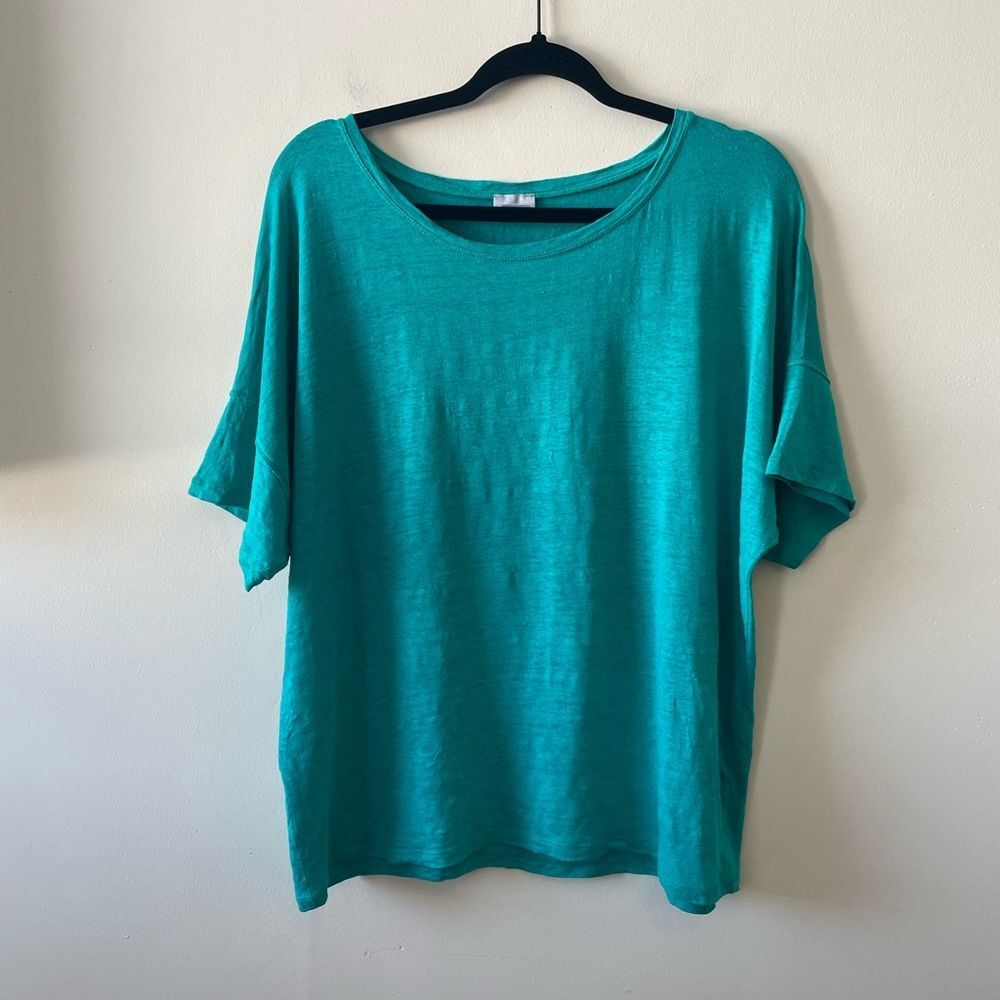 Chico’s Relaxed Linen Short Sleeved Tee Jade Green Size XL (3)